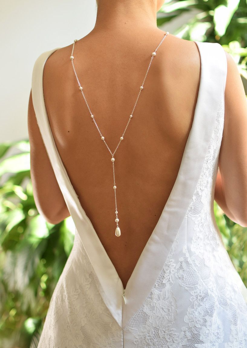 Dainty Pearl Back Necklace - Bridal Wedding Necklace for Open Low Back –  Evorly